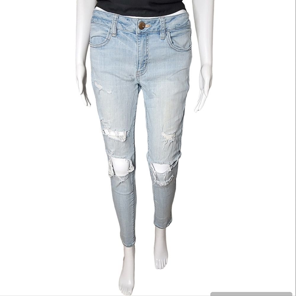 American Eagle Jeans Denim Cafe Super Super Stretch Distressed Jegging Size 8